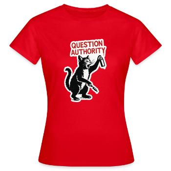 Cat Rebel : Questionner l’autorité - T-shirt Femme - rouge - Devant - AI Model Female 172 dark (172cm)