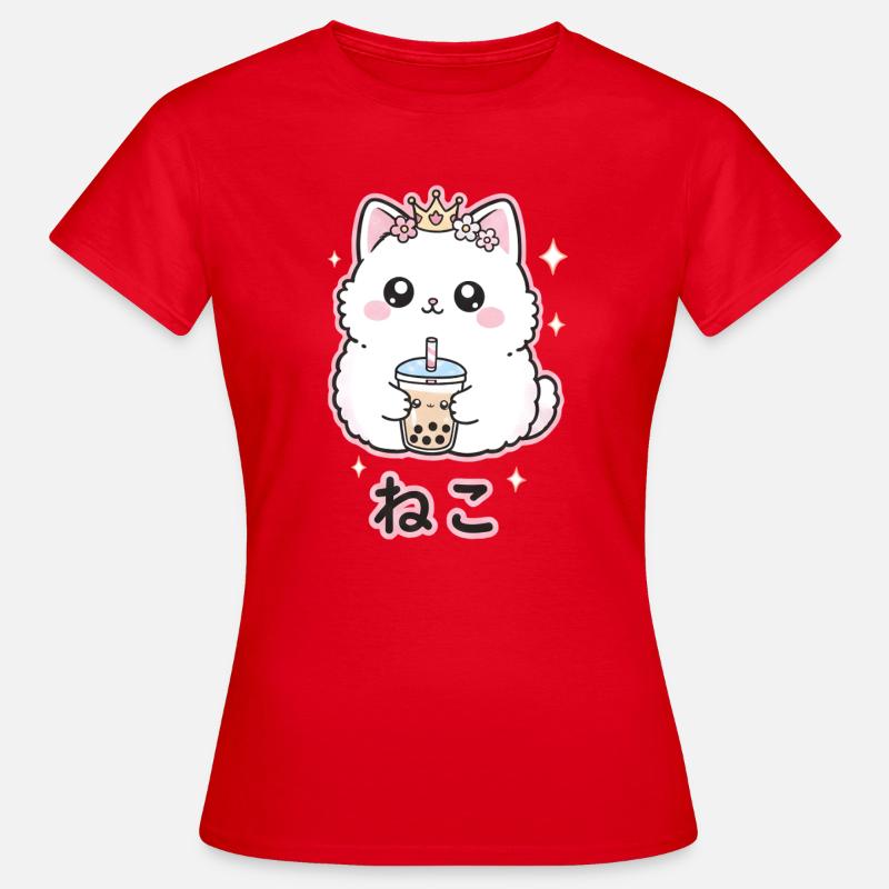 Cat Queen with Bubble Tea - Women's T-Shirt - red