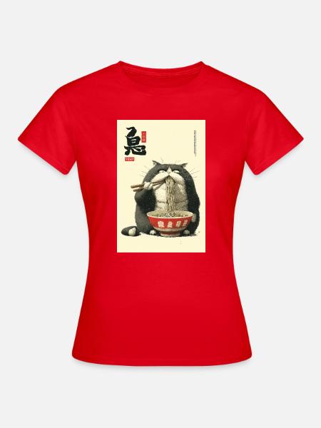 Neko-Ramen-Katze schlürft Nudeln - Frauen T-Shirt - Rot