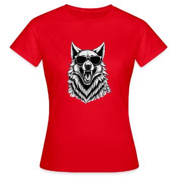 lachender Wolf mit Sonnenbrille - Frauen T-Shirt - Rot - Vorne - AI Model Female 172 dark (172cm)