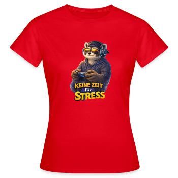 No Time for Stress – Gamer Raccoon - Women's T-Shirt - red - Front - AI Model Female 172 dark (172cm)