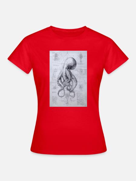 Oktopus-Bauplan-Skizze - Frauen T-Shirt - Rot