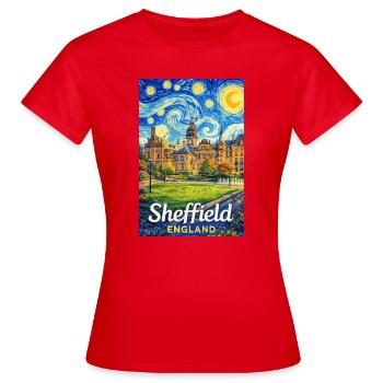 Sheffield, Angleterre - T-shirt Femme - rouge - Devant - AI Model Female 172 dark (172cm)