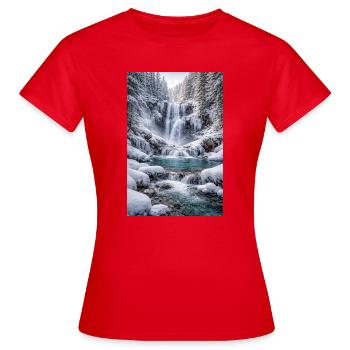 Winterwasserfall im schneebedeckten Wald - Frauen T-Shirt - Rot - Vorne - AI Model Female 172 dark (172cm)