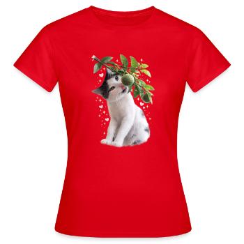 Chat curieux avec du tilleul sur une branche - T-shirt Femme - rouge - Devant - AI Model Female 172 dark (172cm)