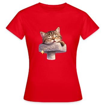 Chat satisfait sur un griffoir - T-shirt Femme - rouge - Devant - AI Model Female 172 dark (172cm)