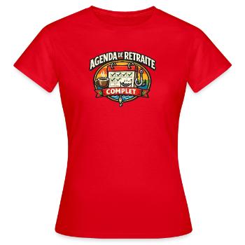 Agenda de Retraité Complet Humour - T-shirt Femme - rouge - Devant - AI Model Female 172 dark (172cm)