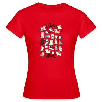 Katzenkolonie bunte Fellnasen Muster - Frauen T-Shirt - Rot - Vorne - AI Model Female 172 dark (172cm)