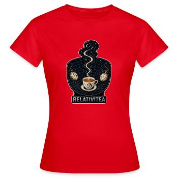 RELATIVITEA – Kosmischer Tee und Zeit - Frauen T-Shirt - Rot - Vorne - AI Model Female 172 dark (172cm)
