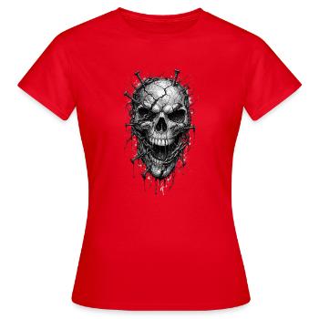 Skull With Nails Gothic Horror Graphic - Women's T-Shirt - red - Front - AI Model Female 172 dark (172cm)