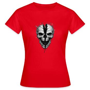 Split Skull Gothic Horror Graphic - Women's T-Shirt - red - Front - AI Model Female 172 dark (172cm)