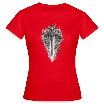Flaming Skull Sword Gothic Grafik - Frauen T-Shirt - Rot - Vorne - AI Model Female 172 dark (172cm)