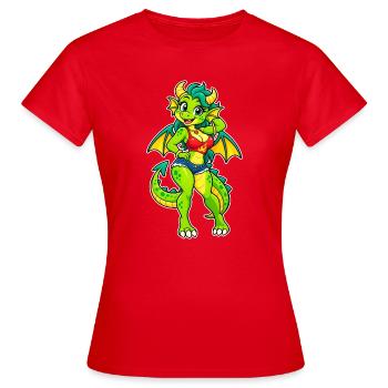 Dame dragon verte en jean - T-shirt Femme - rouge - Devant - AI Model Female 172 dark (172cm)