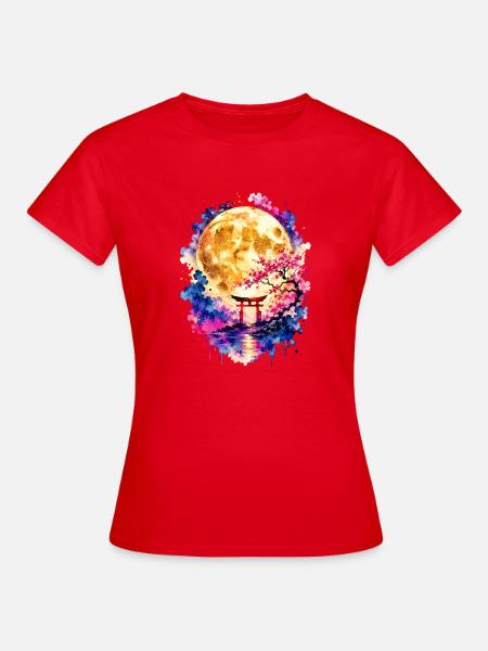 Torii Vollmond Sakura Aquarell - Frauen T-Shirt - Rot