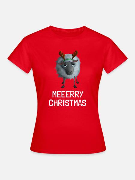 Meeerry Christmas Schaf - Mit Rentiergeweih - Frauen T-Shirt - Rot