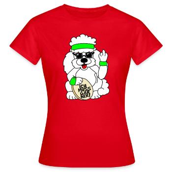 Winkepudel mit Stinkefinger "Ich muss gar nix!" - Frauen T-Shirt - Rot - Vorne - AI Model Female 172 dark (172cm)