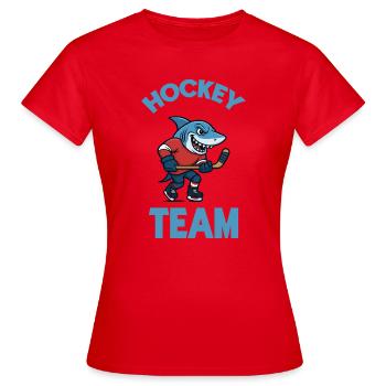 Hai Team Eishockey Maskottchen - Frauen T-Shirt - Rot - Vorne - AI Model Female 172 dark (172cm)
