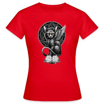 Flügelkatze mit Runen - Frauen T-Shirt - Rot - Vorne - AI Model Female 172 dark (172cm)