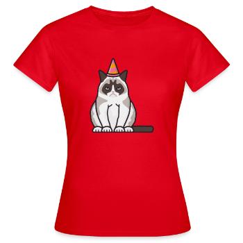 Grummelige, grimmige Katze mit Party-Hut - Frauen T-Shirt - Rot - Vorne - AI Model Female 172 dark (172cm)