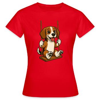 Chien beagle joyeux sur l’aire de jeux de la balançoire - T-shirt Femme - rouge - Devant - AI Model Female 172 dark (172cm)