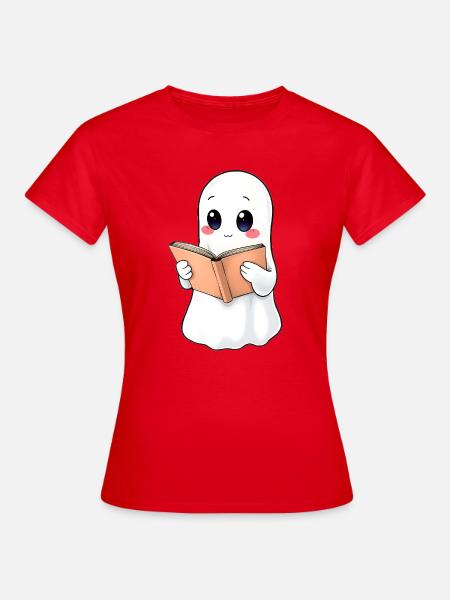 Gespenst liest ein Buch - Frauen T-Shirt - Rot