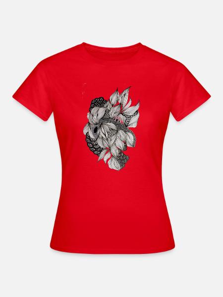Schwarzweiß Blütenspirale - Frauen T-Shirt - Rot