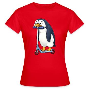 Cute Penguin Scooter Lonely Boredom - Women's T-Shirt - red - Front - AI Model Female 172 dark (172cm)