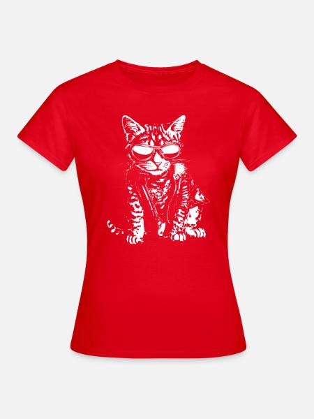 Katze mit Sonnenbrille - Frauen T-Shirt - Rot