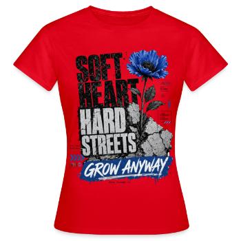 Trotzdem wachsen: Hard Streets Floral - Frauen T-Shirt - Rot - Vorne - AI Model Female 172 dark (172cm)