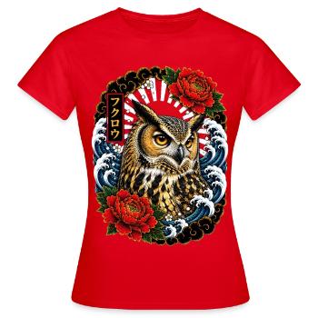 Eule im japanischen Irezumi Tattoo Stil - Frauen T-Shirt - Rot - Vorne - AI Model Female 172 dark (172cm)
