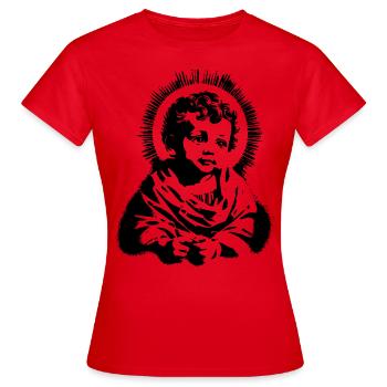 Kitschige Jesus | Jesus als Kind Heiligenschein - Frauen T-Shirt - Rot - Vorne - AI Model Female 172 dark (172cm)