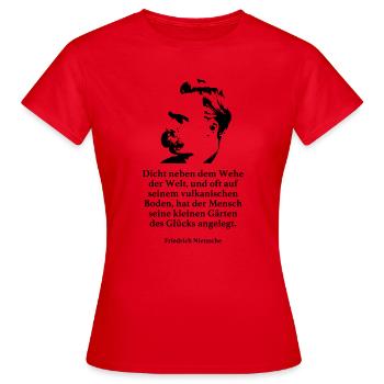 Nietzsche: Fermer à côté du malheur du monde, et souvent - T-shirt Femme - rouge - Devant - AI Model Female 172 dark (172cm)