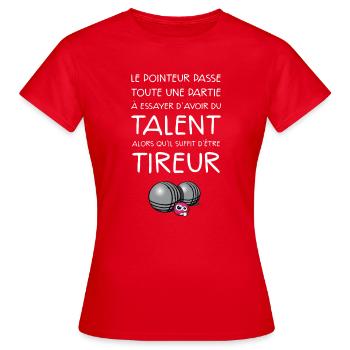 boules pétanque tireur dicton - T-shirt Femme - rouge - Devant - AI Model Female 172 dark (172cm)