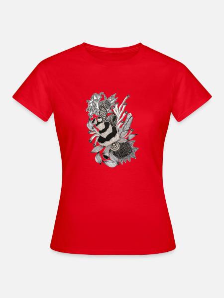 Monochrome Panda Blüten Illustration - Frauen T-Shirt - Rot
