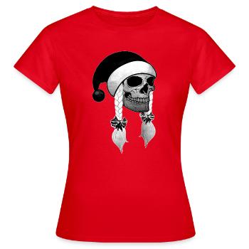 Skull Woman Christmas Beanie Braids - Women's T-Shirt - red - Front - AI Model Female 172 dark (172cm)