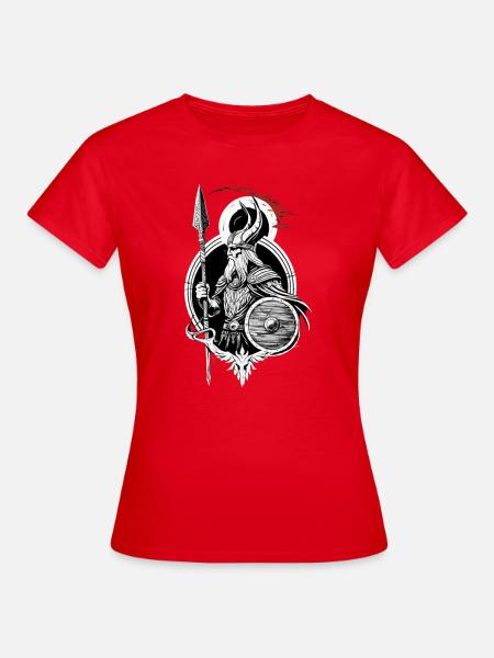 Schildwall Krieger - Wikinger mit Speer Design - Frauen T-Shirt - Rot