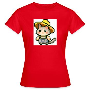 Chat avec chapeau de fermier, fermier, salopettes, pixelart - T-shirt Femme - rouge - Devant - AI Model Female 172 dark (172cm)