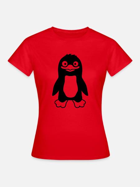 Ulkiger lustiger Pinguin grinst - Frauen T-Shirt - Rot