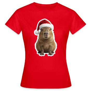 Chilliges Capybara und Weihnachtsmuetze - Frauen T-Shirt - Rot - Vorne - AI Model Female 172 dark (172cm)