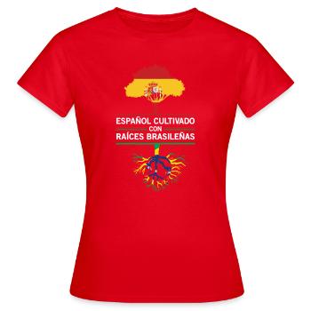 Spanien Brasilien Flaggen Wurzeln Geschenk  - Frauen T-Shirt - Rot - Vorne - AI Model Female 172 dark (172cm)