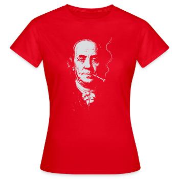 Porträt von Benjamin Franklin Rauchende Zigarre - Frauen T-Shirt - Rot - Vorne - AI Model Female 172 dark (172cm)