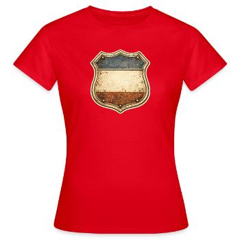 Vintage sign with blue-white-red stripes - Women's T-Shirt - red - Front - AI Model Female 172 dark (172cm)