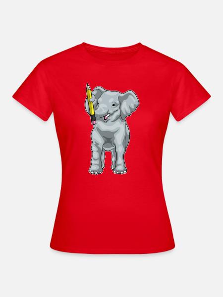 Elefant Schüler Bleistift Schule - Frauen T-Shirt - Rot
