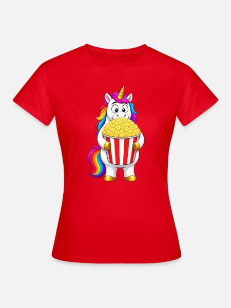 Einhorn-Filmabend-Popcorn - Frauen T-Shirt - Rot