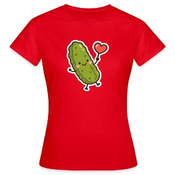 Kuschelige Gurke mit Herz - Frauen T-Shirt - Rot - Vorne - AI Model Female 172 dark (172cm)