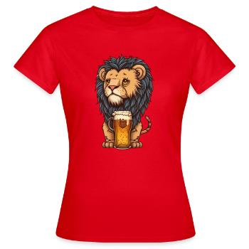 Süßer Löwe mit Bier - Frauen T-Shirt - Rot - Vorne - AI Model Female 172 dark (172cm)