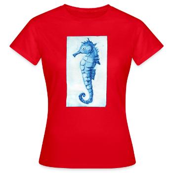 Seahorse Maritime - Gravé à la main à imprimer - T-shirt Femme - rouge - Devant - AI Model Female 172 dark (172cm)