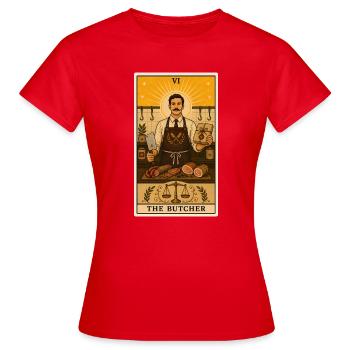 Boucher | Tarot de l’artisanat de la boucherie - T-shirt Femme - rouge - Devant - AI Model Female 172 dark (172cm)