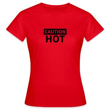 CAUTION HOT Black - Women's T-Shirt - red - Front - AI Model Female 172 dark (172cm)