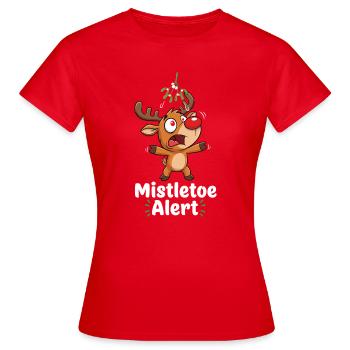 Rentier mit Mistelzweig - Frauen T-Shirt - Rot - Vorne - AI Model Female 172 dark (172cm)